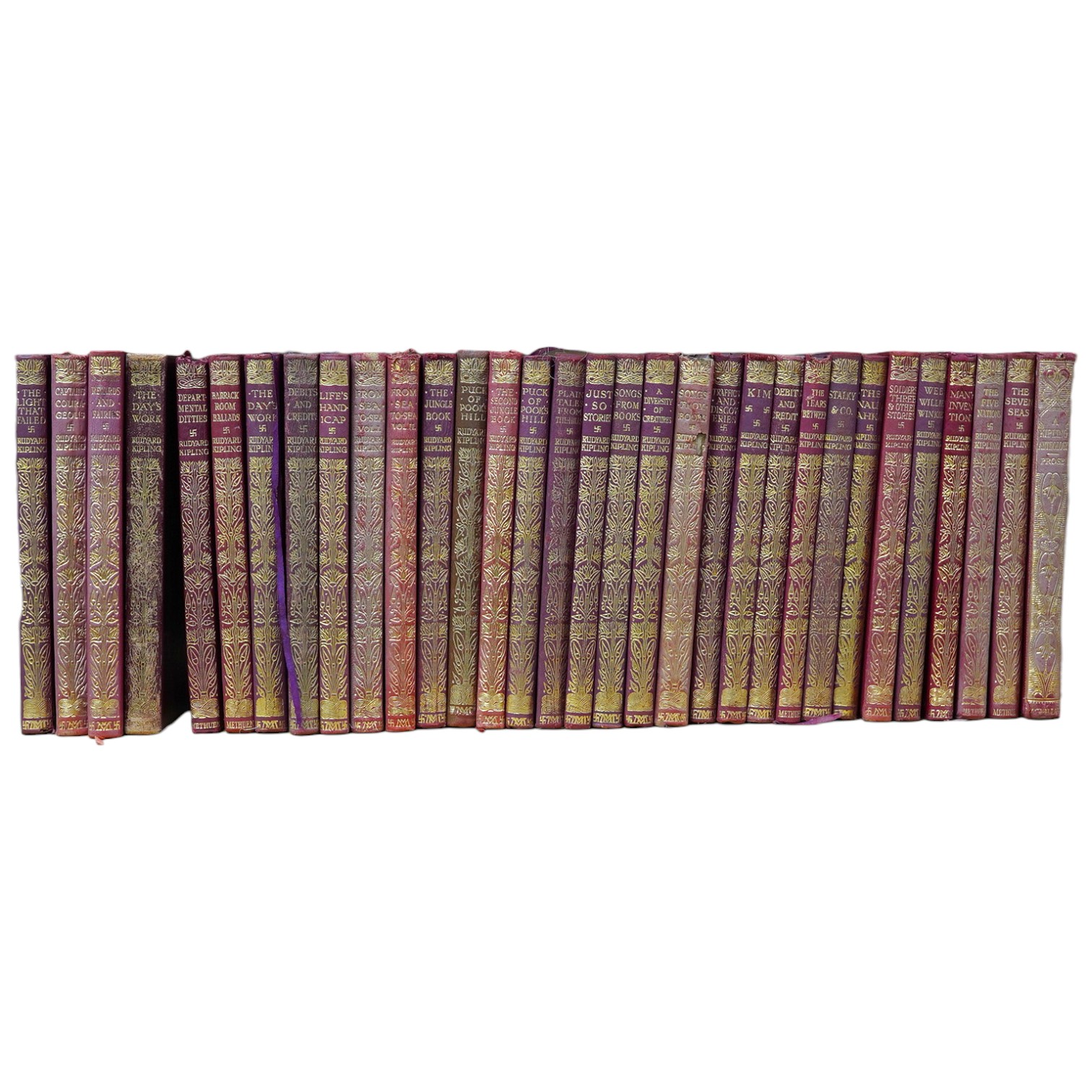 A set of thirty two Rudyard Kipling hardback books to include The Light That Failed and The Years Between. Condition - fair